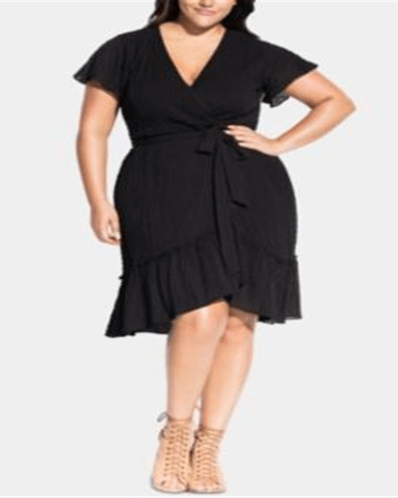 City Chic Women s Trendy Plus Striped Faux Wrap Fit Flare Dress Blac